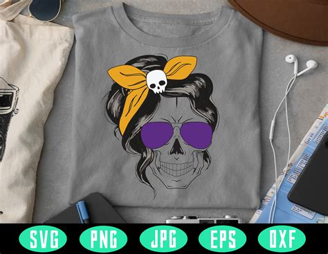 Bun Skull Svg Messy Bun Svg Skull Bandana Svg Purple Etsy