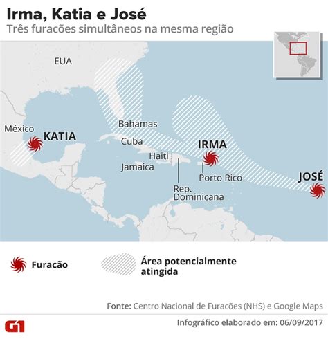 Tempestades José e Katia são elevadas região tem três furacões