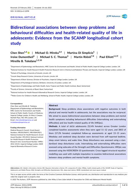 Pdf Bidirectional Associations Between Sleep Problems And Behavioural