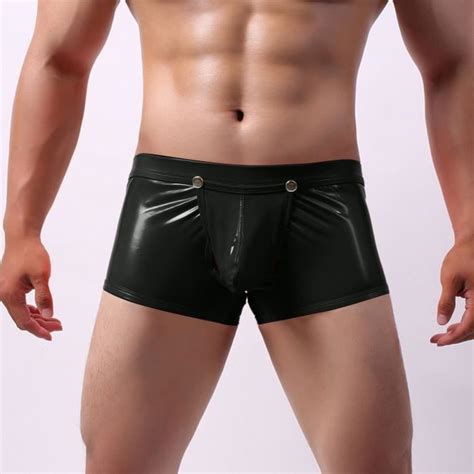 Hommes Sexy String Faux Cuir Lingerie Mémoires Sous Vêtements Boxer Shorts Mémoires String