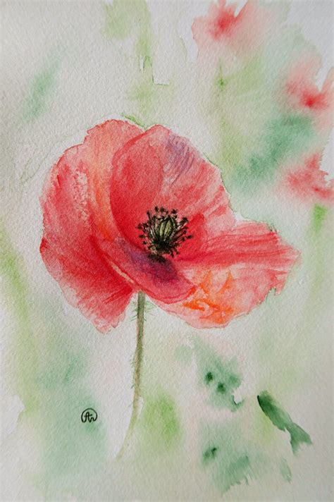 Original Aquarell Mohn Blume Rot Modern Art Poppy Etsy