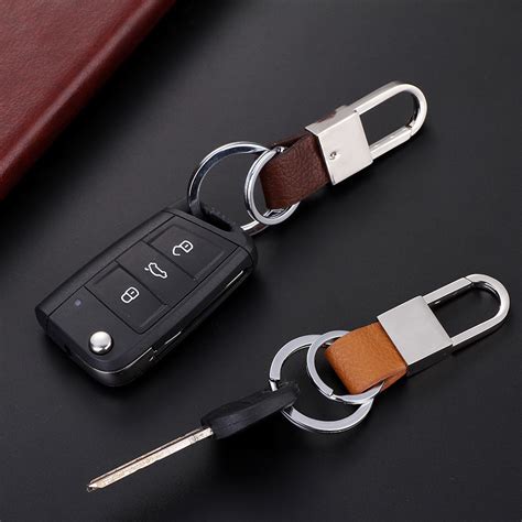 Leather Car Key Ring Holder Business Keychain With Key Rings Popkeychain