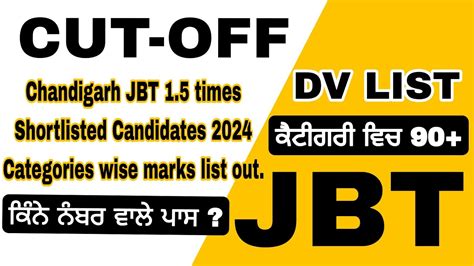 Chandigarh Jbt Shortlisted Candidates 2024 ।।categories Wise Marks List