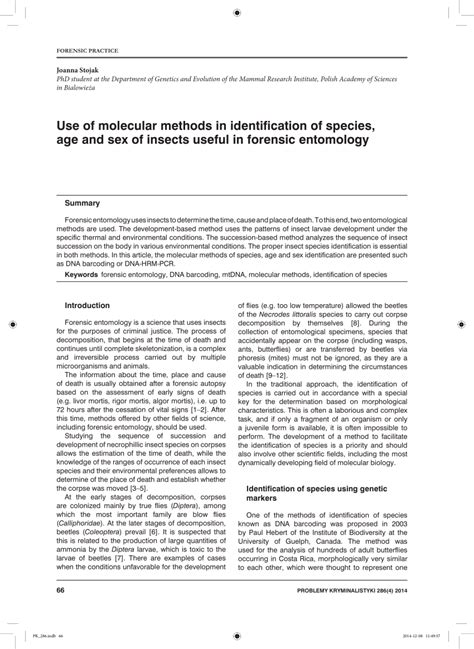 PDF Use Of Molecular Methods In The Identification Of The Species Age And Sex Of Insects