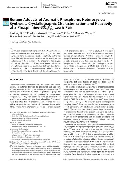 Pdf Borane Adducts Of Aromatic Phosphorus Heterocycles Synthesis