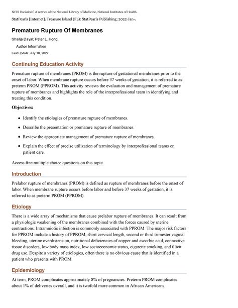 Premature Rupture Of Membranes Stat Pearls NCBI Bookshelf NCBI