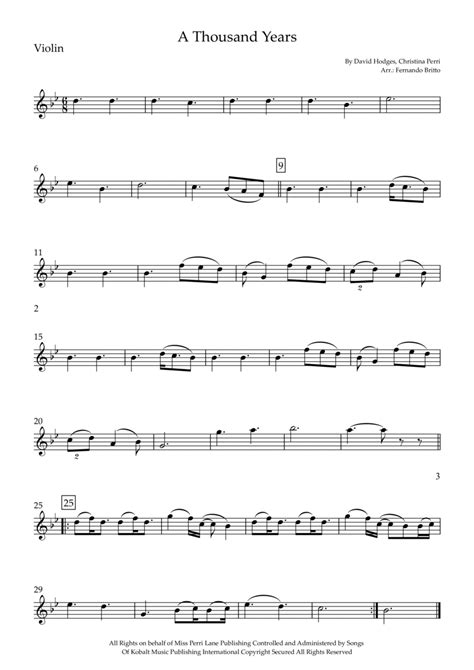 A Thousand Years Arr Fernando Britto Sheet Music Christina Perri Violin Solo