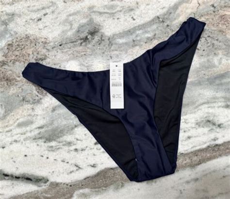 J Crew Bikini Bottom Womens Small Navy Blue Curved Waist Cheeky High