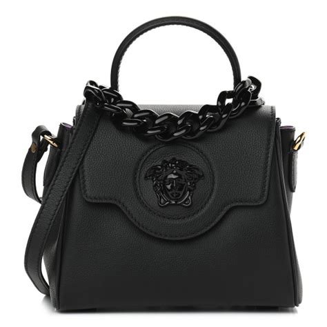 Versace Grained Calfskin Small La Medusa Top Handle Bag Black Lilac