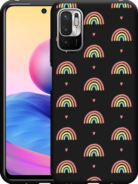 Redmi Note 10 5G Hoesje Zwart Regenboog Patroon Bol