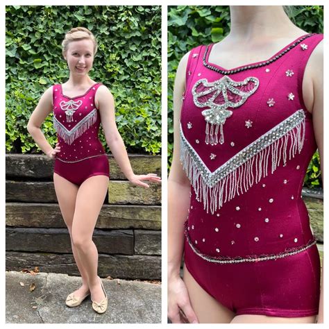 1960s Wolff Fording And Co Burgundy Leotard With Glass Bead Fringe 60s