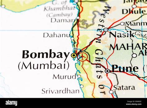 Close Up Of Atlas Map Of Mumbai India Which Was Formerly Known As