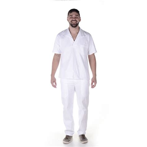 Conjunto De Uniforme Profissional De Brim Manga Curta Branco