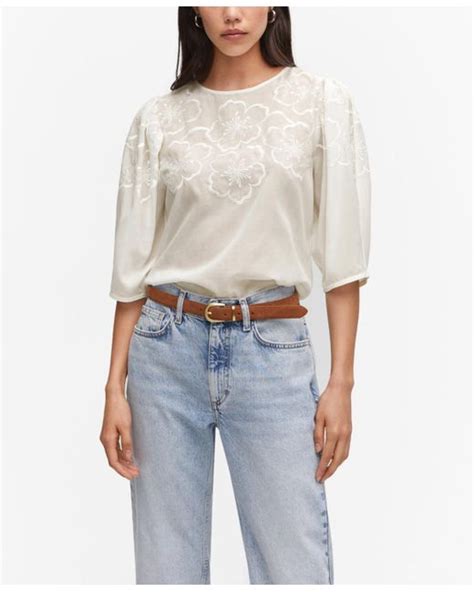 Mango Floral Embroidered Blouse In White Lyst