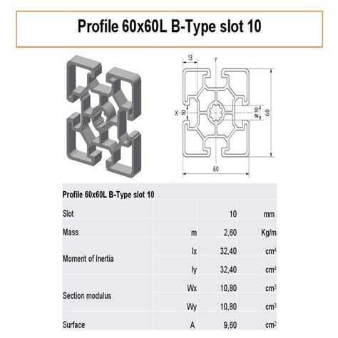 Profilé aluminium 60x60L Type B rainure 10 MOTEDIS