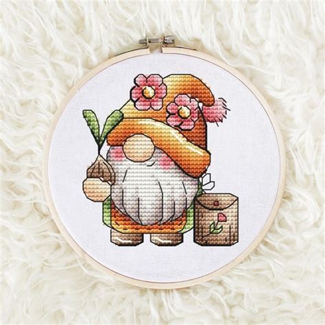 Gnome Cross Stitch Pattern Pdf Spring Gnome Counted Cross Etsy