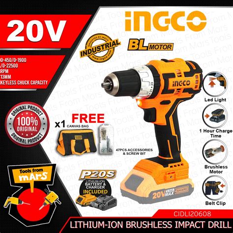 Ingco Lithium Ion Impact Drill 20v Bl Motor Cidli20608 •tfm• Icpt