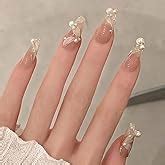 Amazon Gifiky Long French False Nails Coffin Press On Nails Nude Nails Tips Full Cover