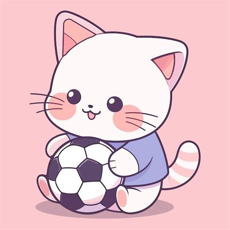 Gato fofo jogando bola de futebol mascote de desenho animado ilustração