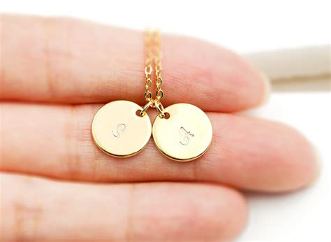 Disc Necklace Gold Circle Personalized Initial Necklace Etsy