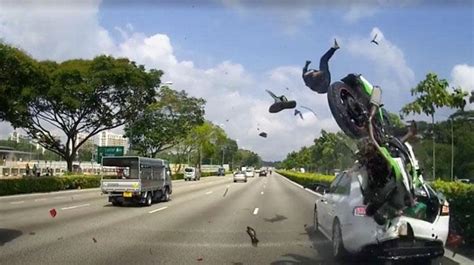 Watch Spectacular Motorbike Accident Caught On Camera In Singapore