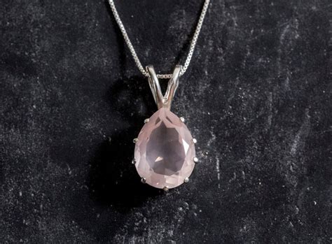 Rose Quartz Pendant Natural Rose Quartz Teardrop Pendant Etsy