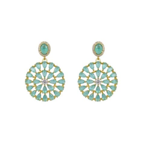 Aros Vermeil Disco Cz Verde Agua Mery Satt Joyas