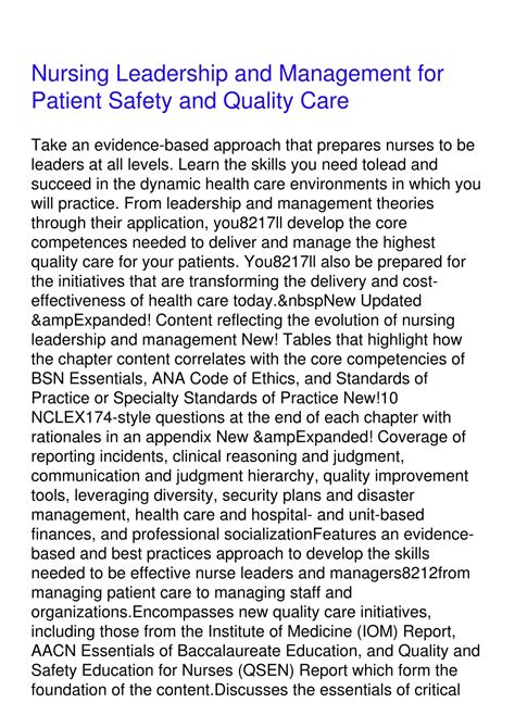 Ppt Pdf Nursing Leadership And Management For Patient Safety And Quality Care Powerpoint