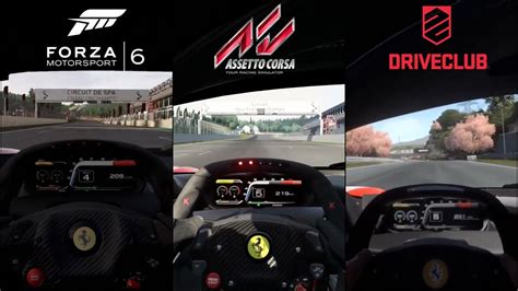 Assetto Corsa Vs Forza 6 Vs Driveclub Graphics Sound Comparison 1080p