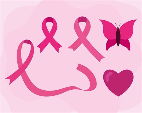 Premium Vector Pink Ribbon With Butterflies And Flowers Of Breast