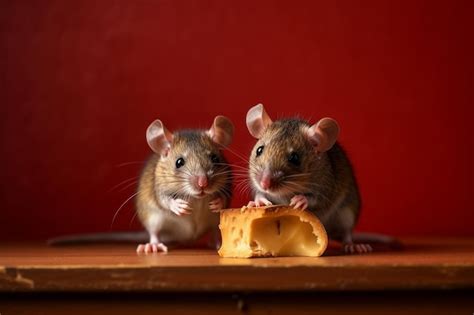 Premium Photo | Two rats eating cheese on a table