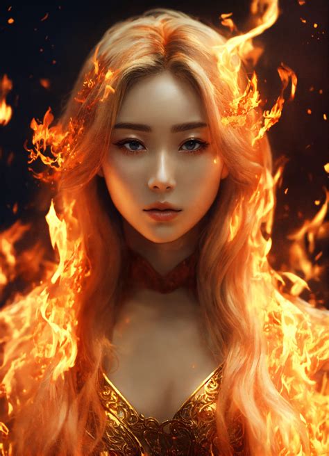 Lexica A Korean Blonde Woman Made Out Of Fire And She Has Hair Made