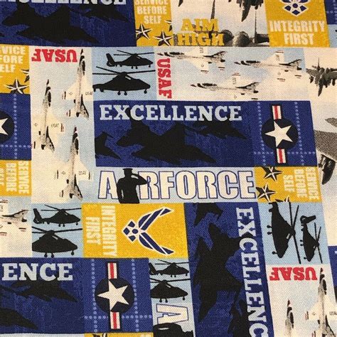 Unites States Air Force 100 Med Cotton Fabric By The Yard 12 USAF