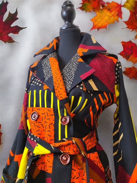 African Print Trench Coat Mid Night Flamme By Kavooapparel Trench