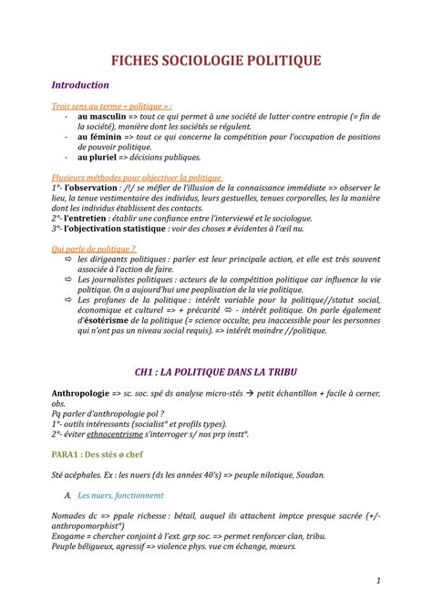 Sociologie Politique Fiches Sociologie Politique Introduction Trois