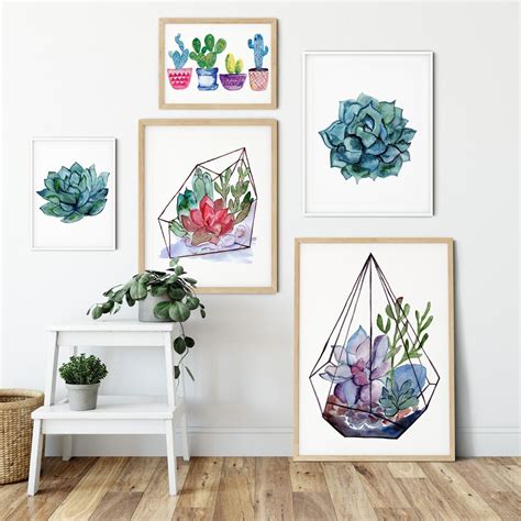 Succulent Wall Art, Succulent Print Set, Cactus Wall Art, Succulent Art Prints, Cactus Print ...