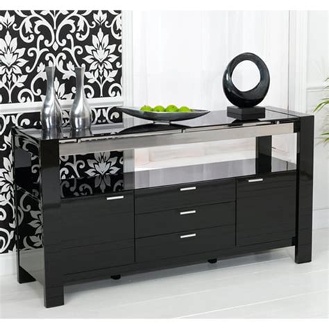 Lexus High Gloss Black Glass Sideboard 13181 Furniture In