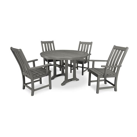 Polywood® Vineyard 5 Piece Round Dining Set With Trestle Legs Pws347 1