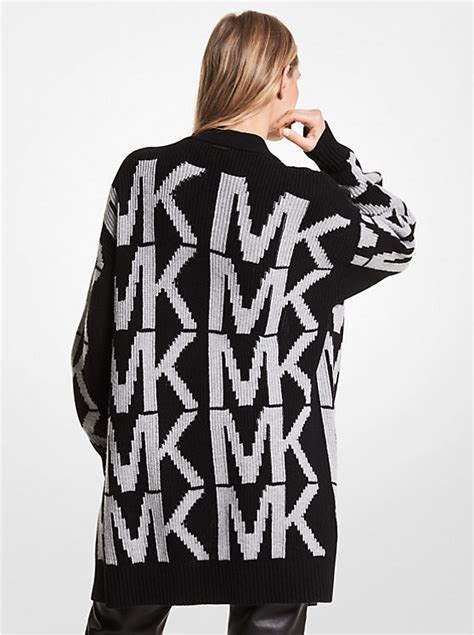 Logo Intarsia Merino Wool Blend Cardigan Michael Kors Canada