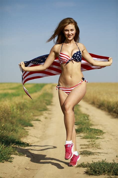 Woman In American Flag Bikini In A Wheat Field Stock Image Image Of Banner Naked
