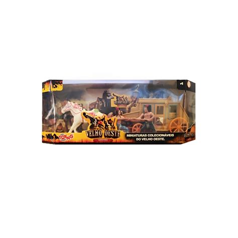 Kit Miniatura Caravana Velho Oeste Carruagem Cavalo Indio E Cowboy