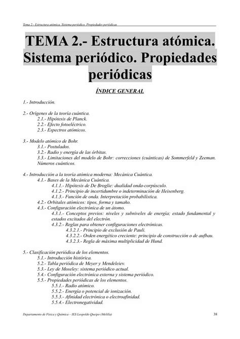 PDF TEMA 2 Estructura atómica Sistema periódico Orígenes de