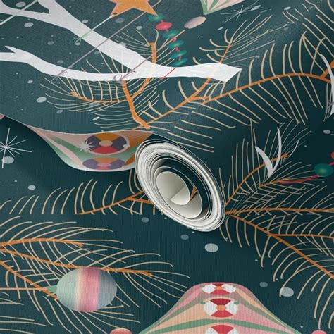 Fox Christmas Baubles Wallpaper | Spoonflower