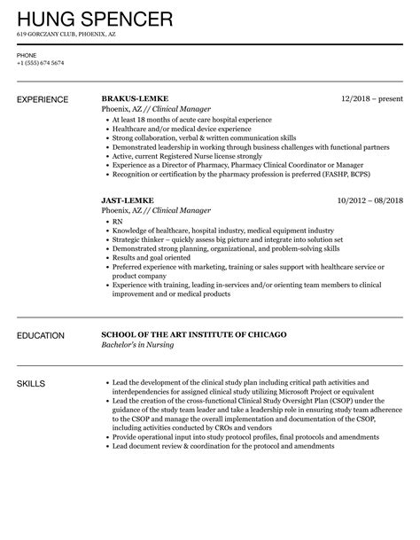 Clinical Manager Resume Samples Velvet Jobs