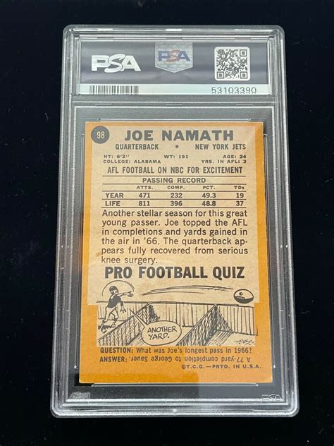 Topps Joe Namath Psa New York Jets Football Card Ebay