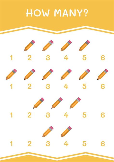 How Many Of Pencil Game For Children Vector Illustration Printable