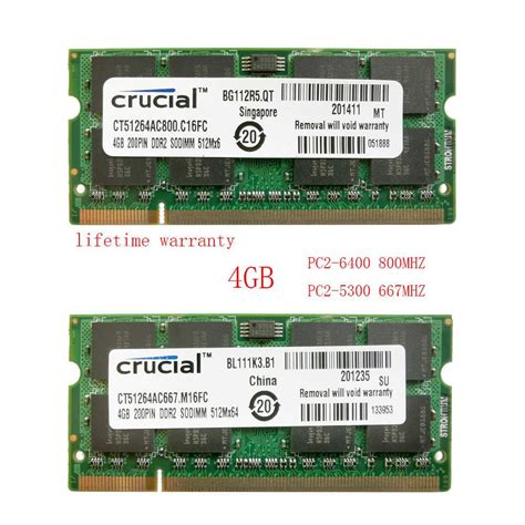 Crucial DDR2 2GB 4GB 8GB Notebook RAM SODIMM PC2 5300 PC2 6400 667MHZ