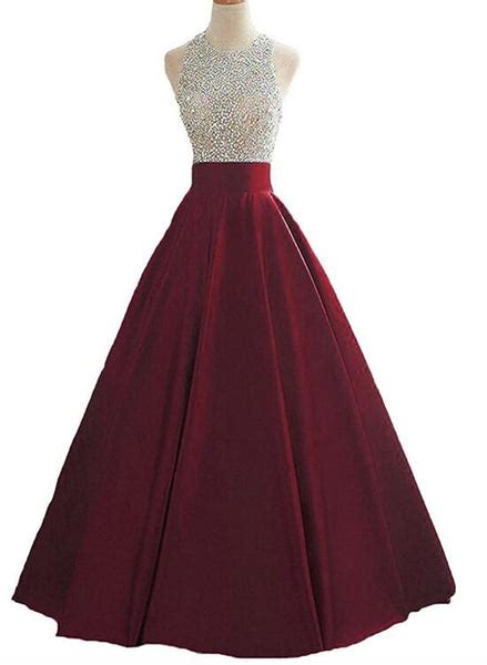 Pretty Wine Red Halter Long Satin Beaded Prom Dress Keyhole Back Prom