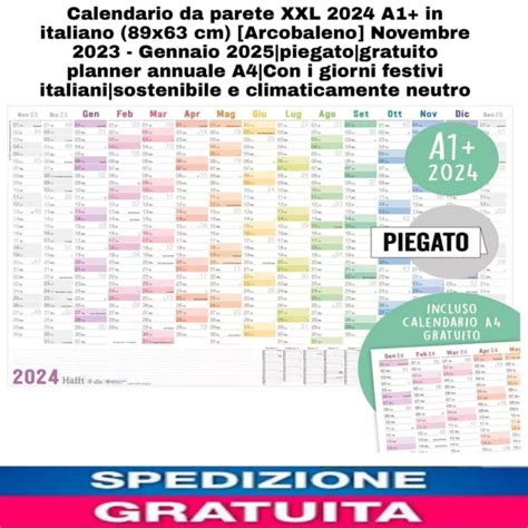 Calendario 2024 Calendario Da Parete 2024 2025 Calendario Da Parete 18 Mesi Da Gennaio 206412