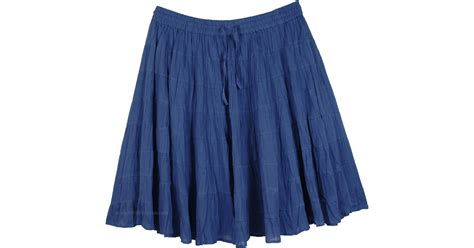 Crushed Cotton Tiered Short Skirt In Denim Blue Short Skirts Blue